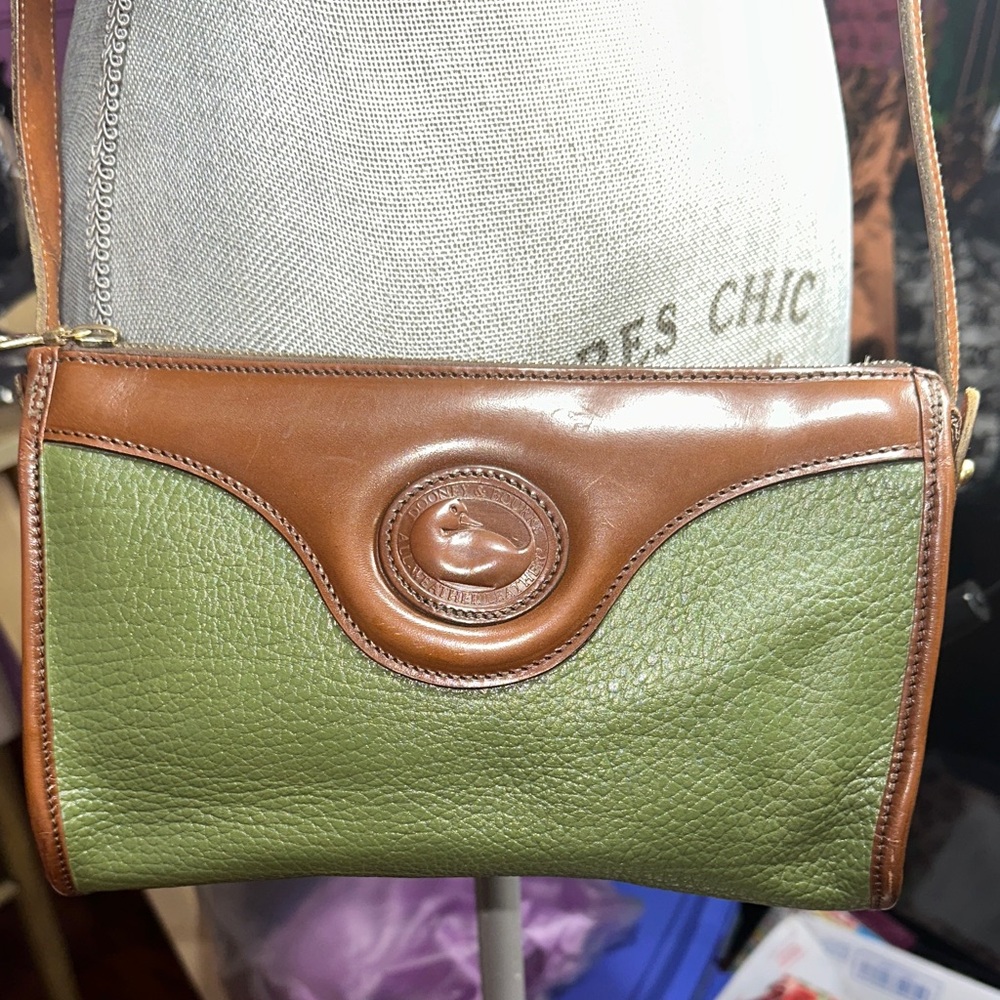 Dooney & Bourke Green and Tan Leather Crossbody Bag